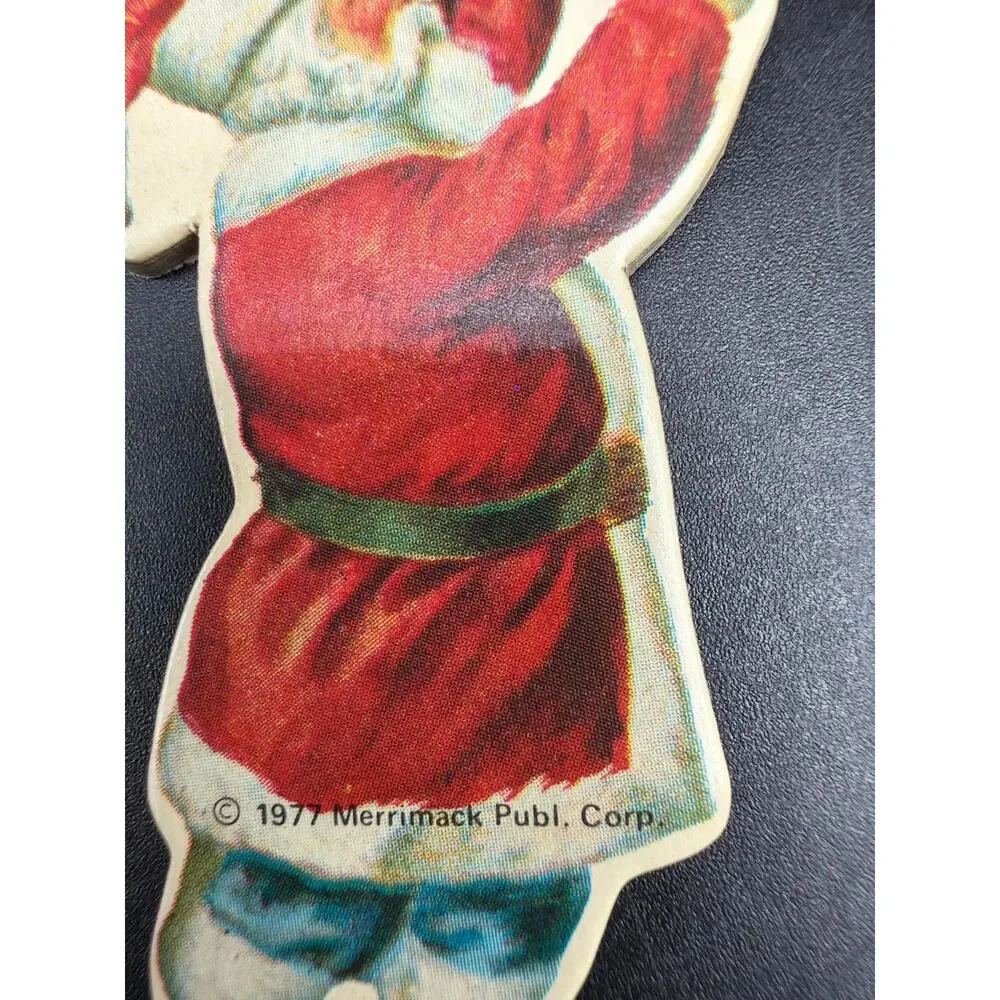 Vintage 1977 Merrimack Victorian Santa Christmas Ornaments Die Cut Set of 7